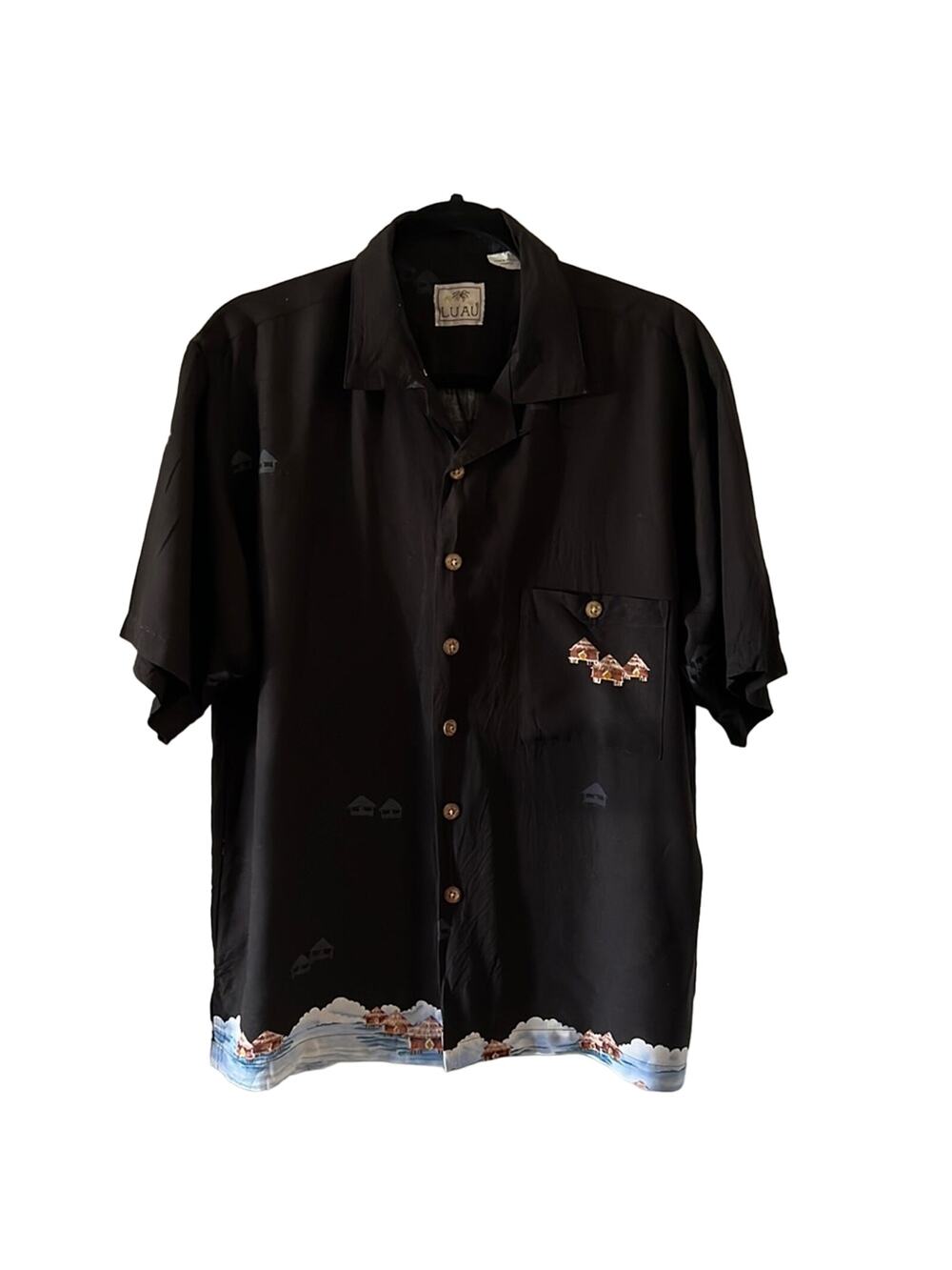 Luau Mens L Black Tropical Casual Shirt Hawaiian